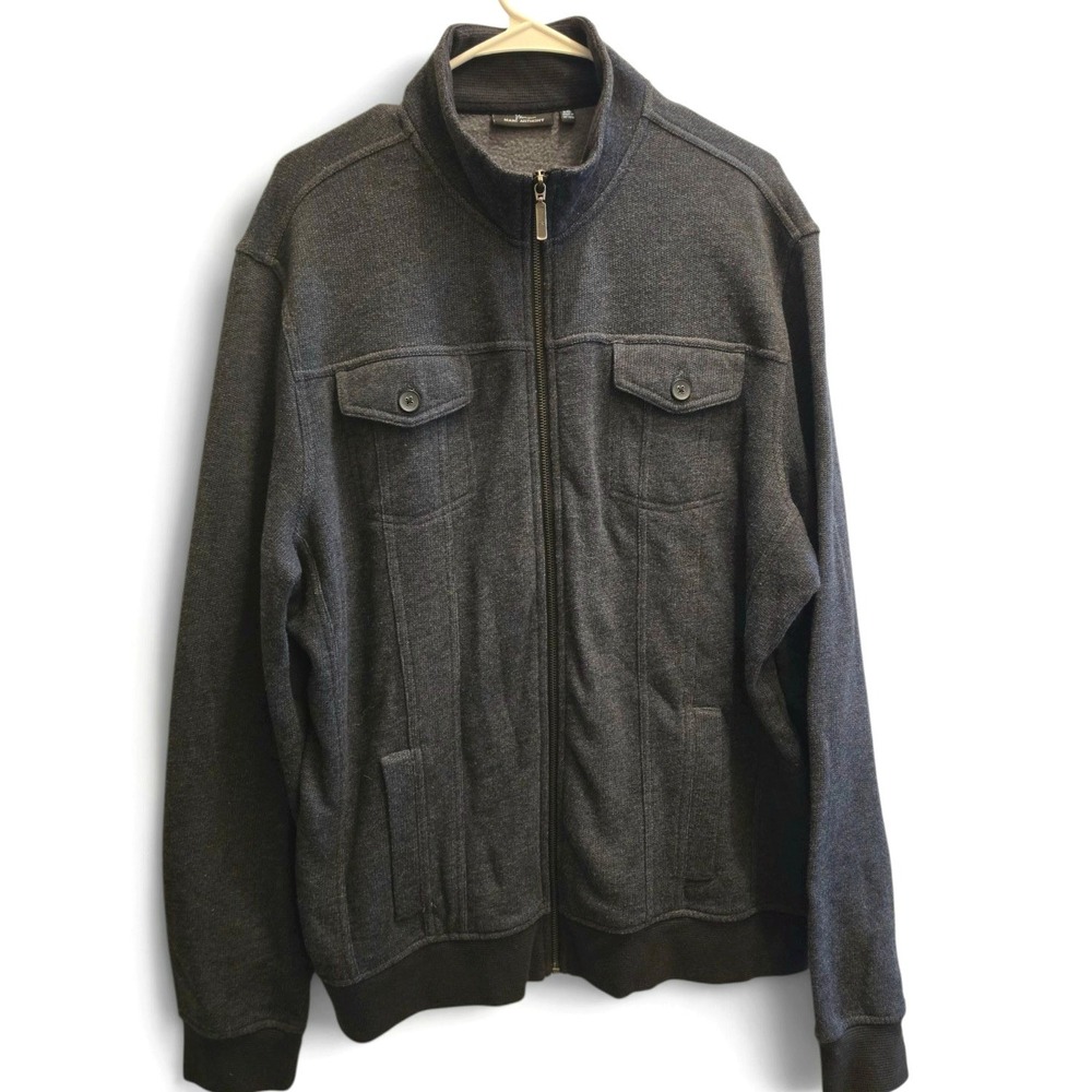 Marc Anthony Full Zip Textured Knit Mock Neck Jacket Men's XXL Charcoal Gray